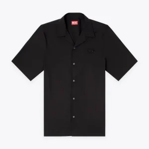 Camicia bowling nera in popeline di cotone con logo ricamato al petto - S Mac GSBH