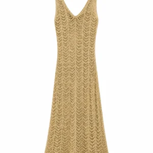 Abito Lungo in Maglia Uncinetto Metallizzata