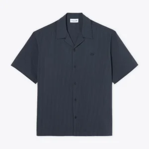 Camicia in seersucker a righe grigio e nero con maniche corte