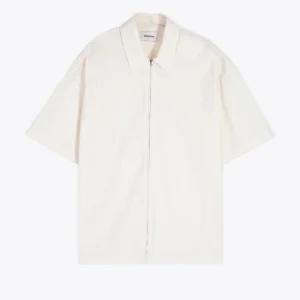 Camicia in popeline panna con zip e maniche corte