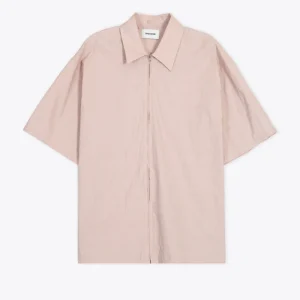 Camicia in popeline rosa con zip e maniche corte