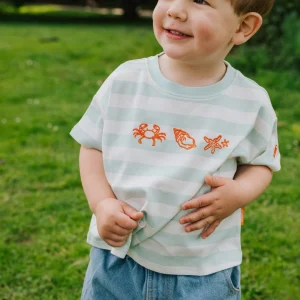 Oversized Kid's T-Shirt Striped Seafoam Shells