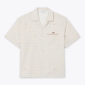 Camicia bowling in cotone panna con stampa all-over