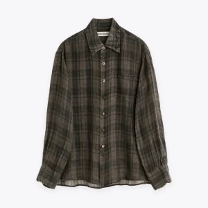 Camicia in lino a quadri marrone e nero con maniche lunghe - Above Shirt
