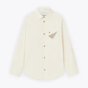 Camicia in cotone color panna con maniche lunghe e tasca al petto - Saturnio